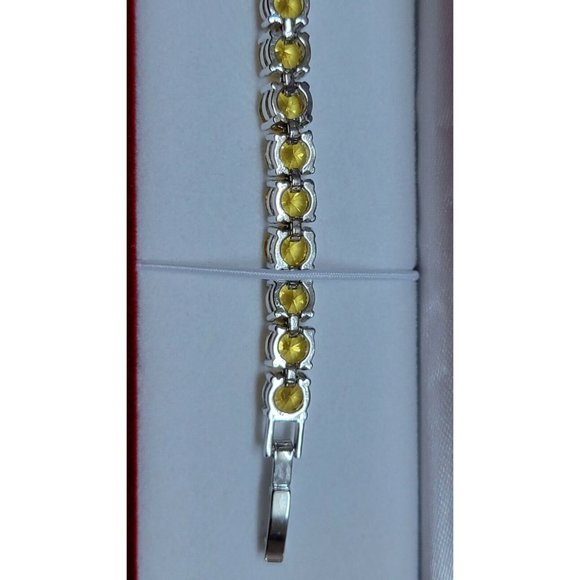Sterling Silver Citrine Bracelet: Handmade Gemstone Bangle  Brilliant Cut Golden Citrine 7\